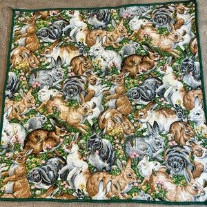 VTG bunnies in flower field 2 napkins table square butterfly bees Easter bunny